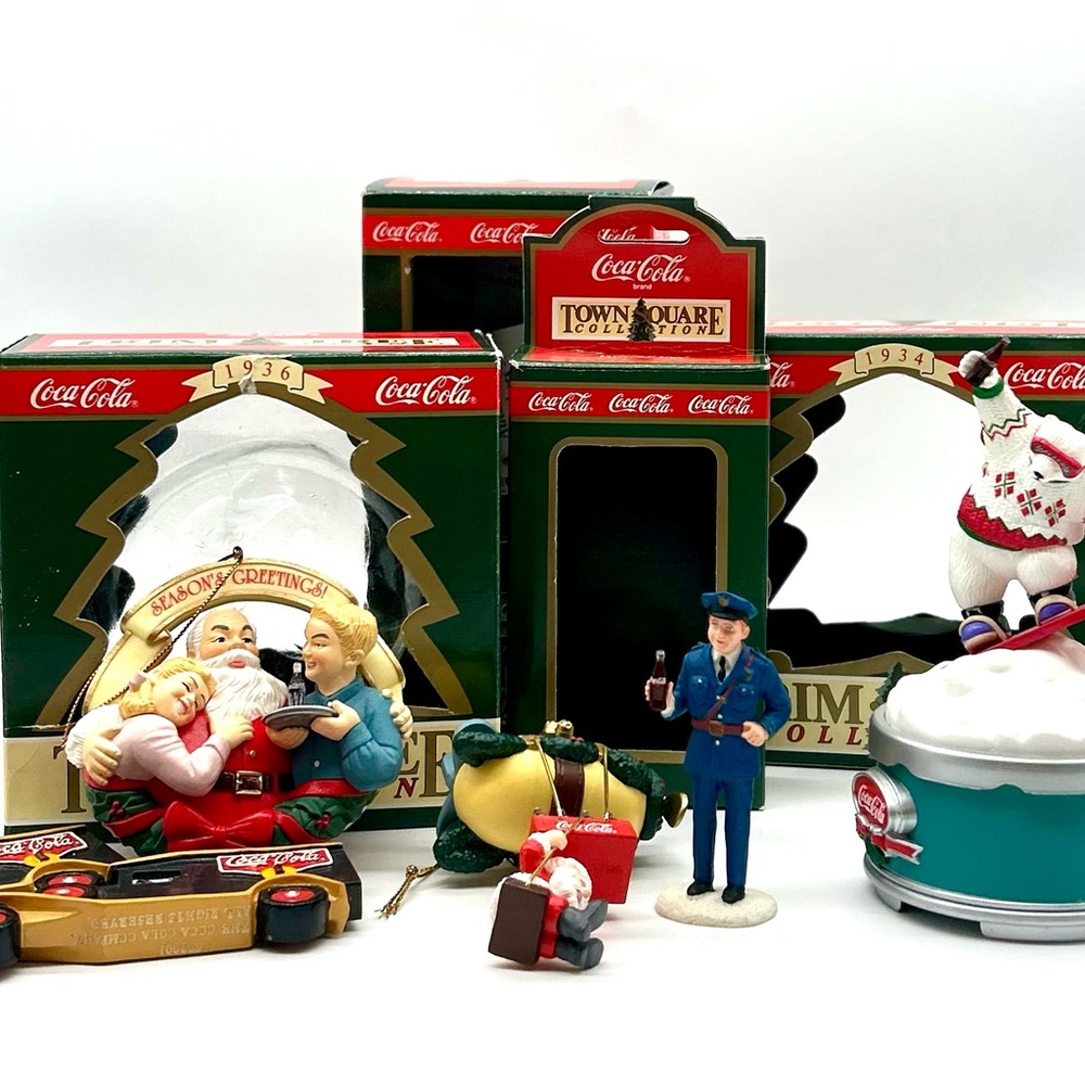 Coca Cola Mixed Lot of Holiday Ornaments and Music Box Classic Retro